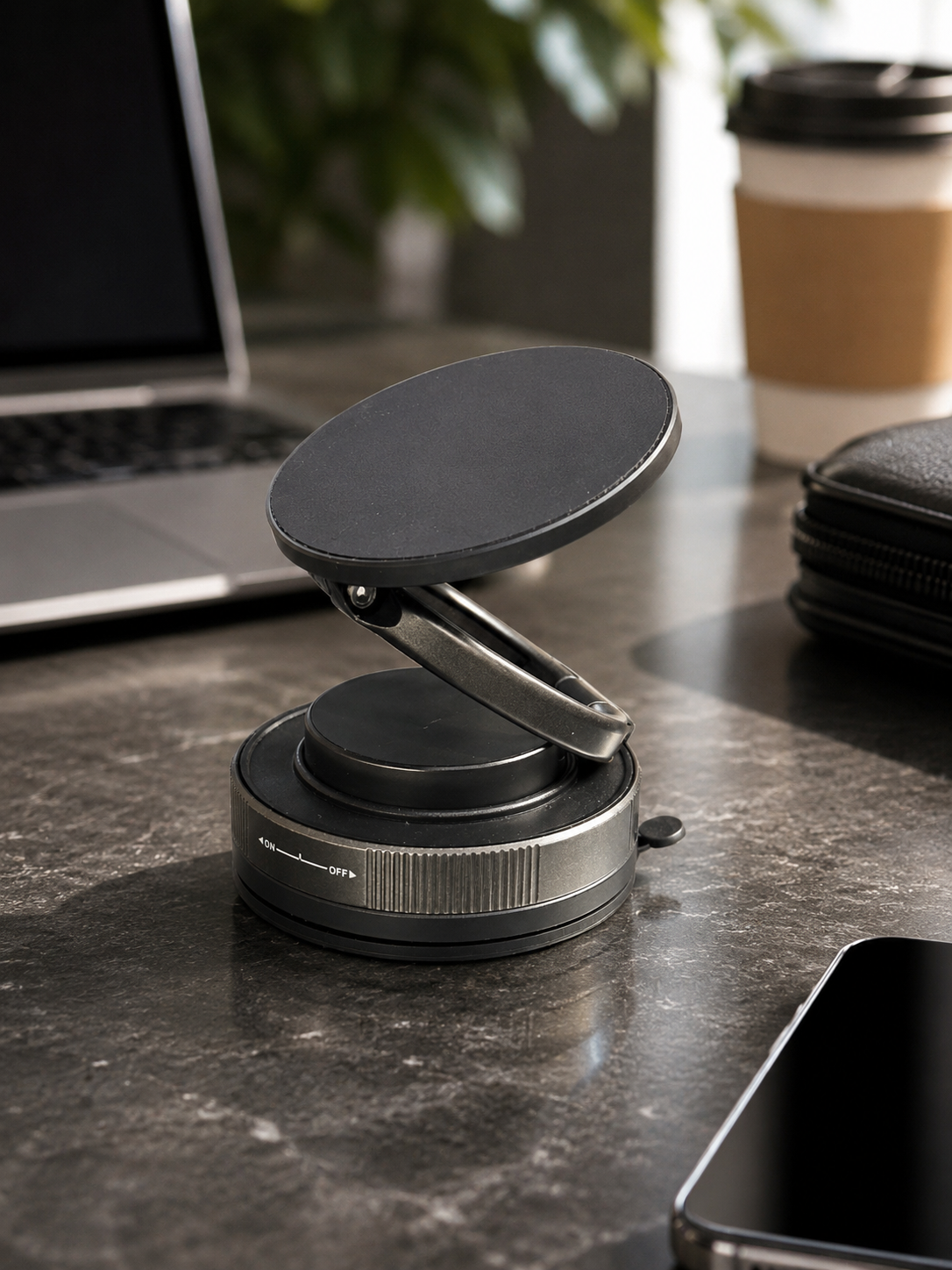 Vacuum Suction Magnetic Phone Holder – Foldable, 360° Adjustable, MagSafe Compatible