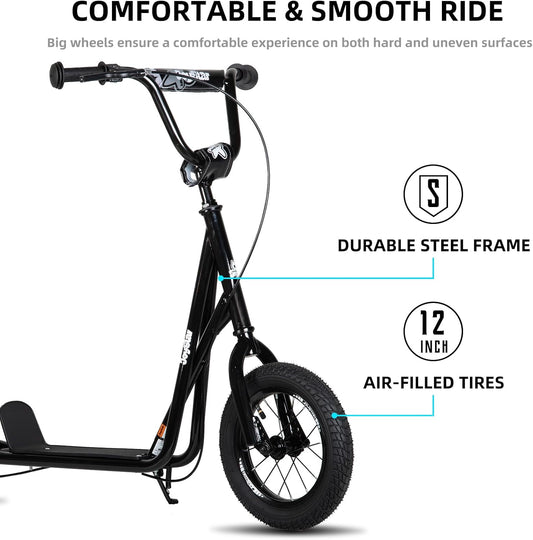 Kids Scooter with 16" Rubber Front Wheel - Dark Green