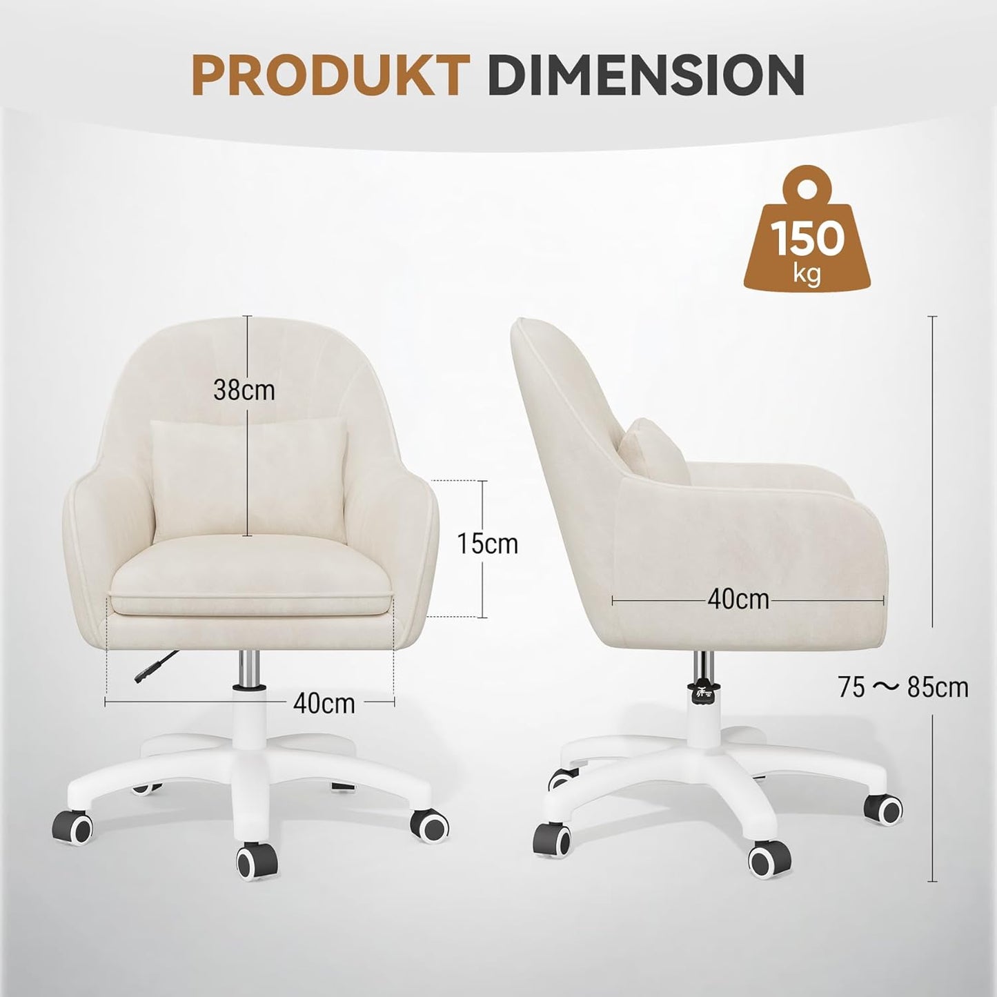 Velvet Swivel Office Chair, Ergonomic Vanity & Dressing Table Chair, 150kg Capacity