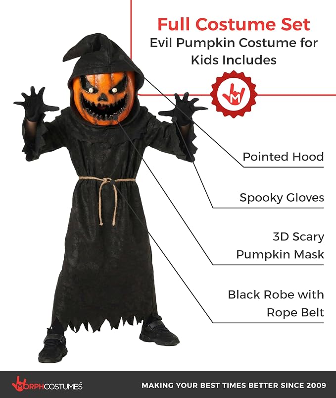 Morph Pumpkin Grim Reaper Kids Halloween Costume Boys Fancy Dress Outfit