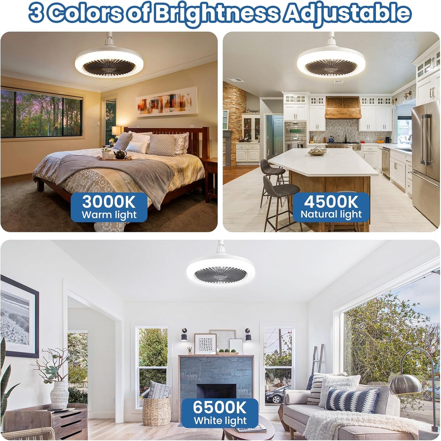 LED Multi-Function Fan Light – Screw-In Ceiling Fan with Remote, Dimmable, 3 Speeds, 3 Colours