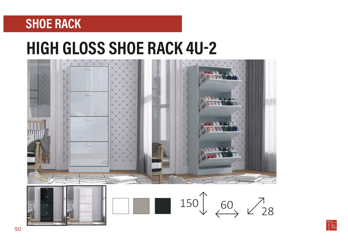 High Gloss Shoe Rack 4U-2
