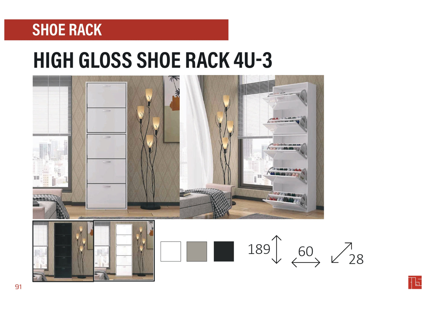 High Gloss Shoe Rack 4U-3