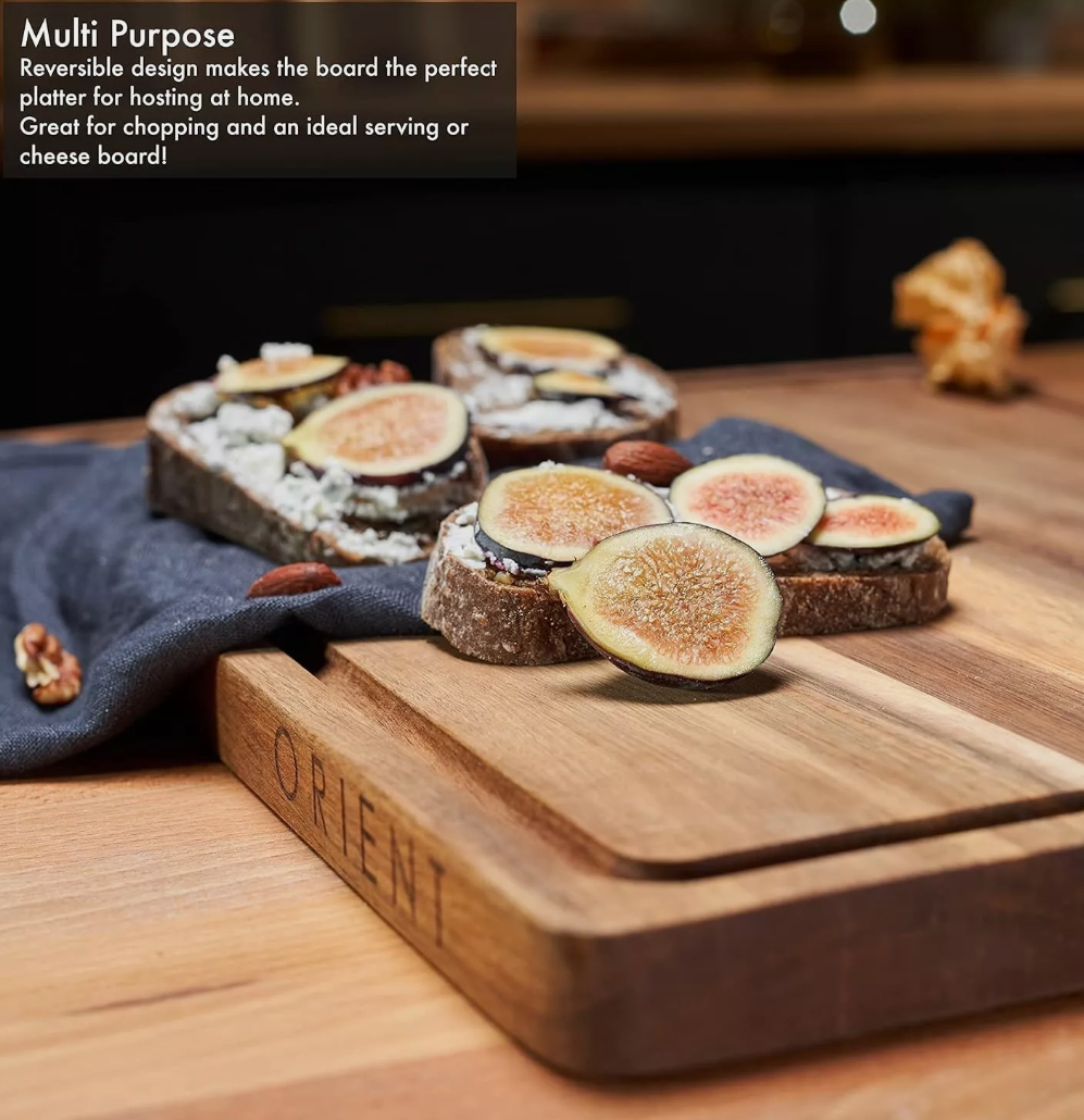 Acacia Chopping Board Carving Boards - 16 x 12 inch Raised Dark Wood Cutting Board