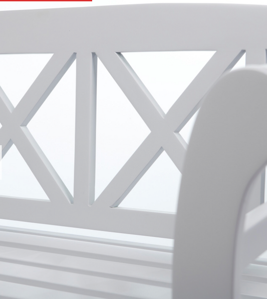 Bewdley 2-Seater Garden Bench – Solid Acacia Hardwood, Pearl White PU Painted Finish
