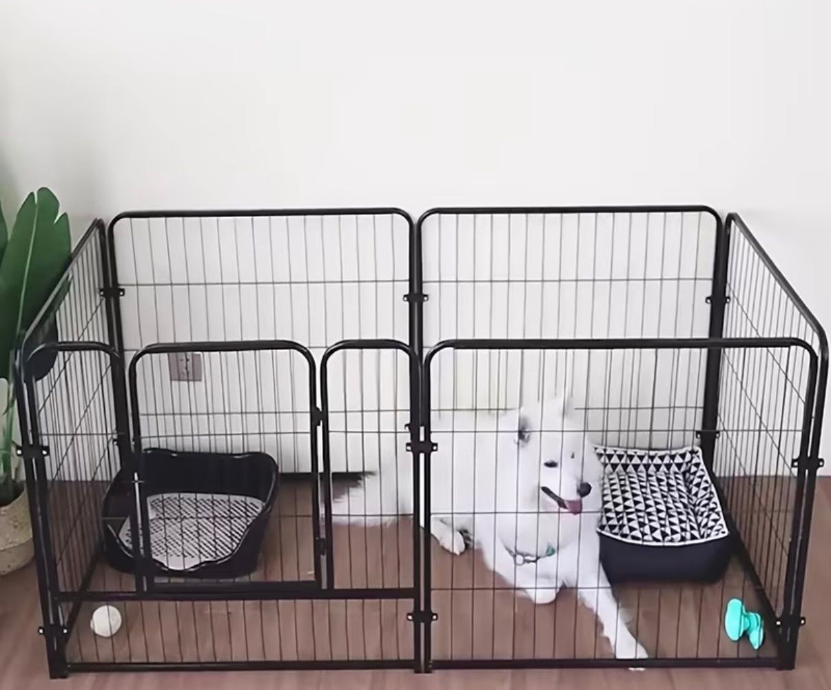 Indoor Dog Playpen 120cm | 6-Panel Stainless Steel Pet Fence & Kennel for Small/Medium Dogs, Rabbits & Cats
