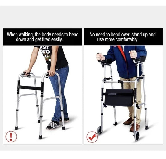 Walking Frame with Armrest Support Pad - Adjustable Height - Folding Lightweight