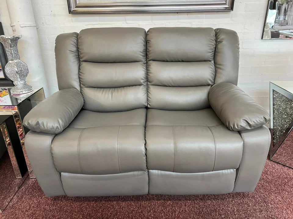 Madrid Leather Recliner Sofa 3+2 Set With Cup Holders-Grey