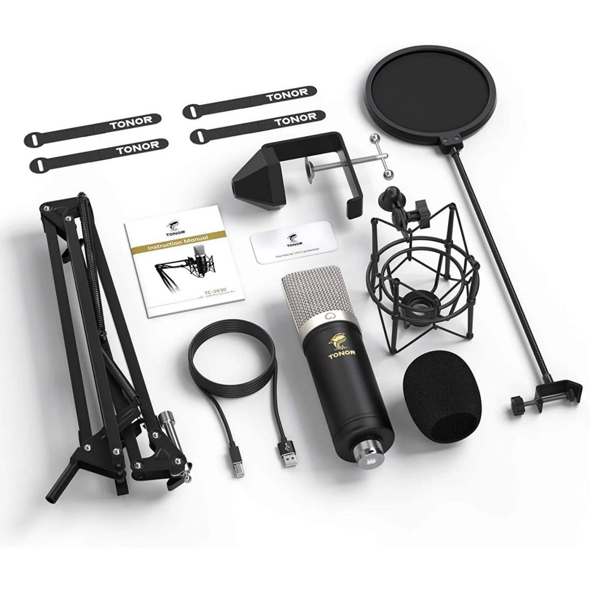 TONOR TC-2030 USB Microphone Kit – 192kHz/24Bit Condenser Microphone with Adjustable Boom Arm