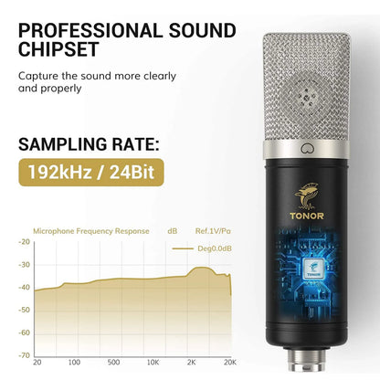 TONOR TC-2030 USB Microphone Kit – 192kHz/24Bit Condenser Microphone with Adjustable Boom Arm