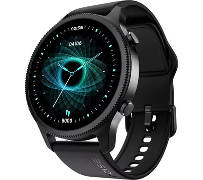 Noise NoiseFit Halo Smartwatch – 1.43" AMOLED Round Display, Bluetooth Calling, Metallic Build, IP68 & 7-Day Battery – Jet Black Silicone Strap