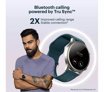 Noise NoiseFit Halo Smartwatch – 1.43" AMOLED Round Display, Bluetooth Calling, Metallic Build, IP68 & 7-Day Battery – Jet Black Silicone Strap