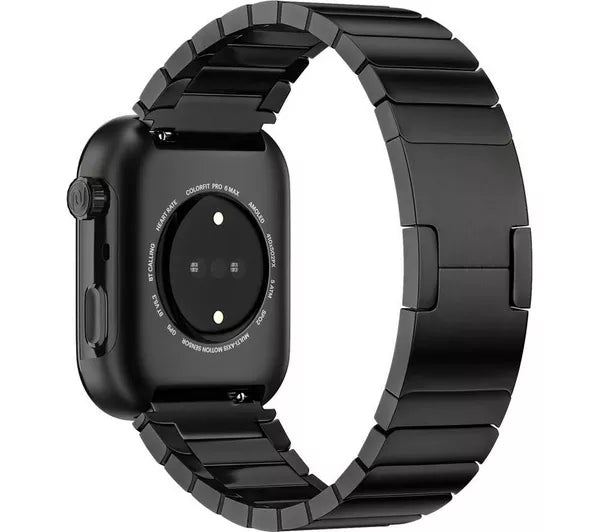 Noise ColorFit Pro 6 Max Smartwatch – 1.96" AMOLED Display, Built-in GPS, Bluetooth Calling, 5ATM & 7-Day Battery – Black Chrome with Metallic Band