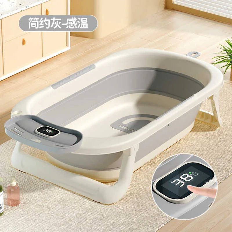Foldable Baby Bathtub with Temperature Sensor – Portable Plastic Bath Tub for Newborns & Children, Ideal for Home Use