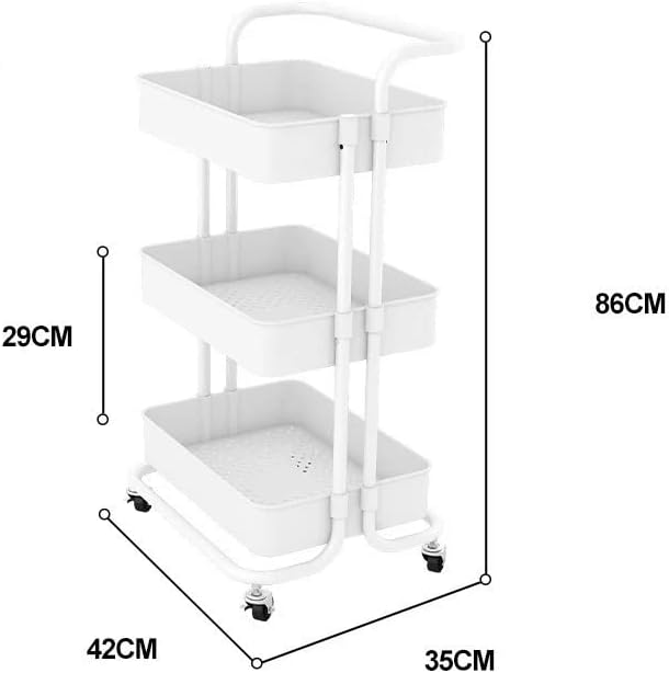 3 Tier Metal Storage Trolley on Wheels, Kitchen Bathroom Utility Cart, Black or White, 86x42cm