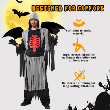Men’s Dark Halloween Cosplay Costume Mask Gloves Beanie Fancy Dress Party- Universal size