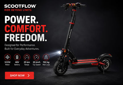 Scootflow Electric Scooter 500W 48V Adult E-Scooter 25km Range 25km/h LED Lights Front Rear Suspension 150kg Max Load Foldable
