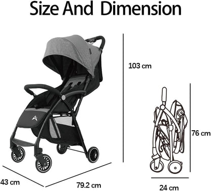Alivio Lightweight Pushchair, Folding Baby Stroller 0-3 Years, Toddlers Travel Stroller with Mosquito Nets, Shoulder Strap, Anti-Friction & Wheels (Grey)