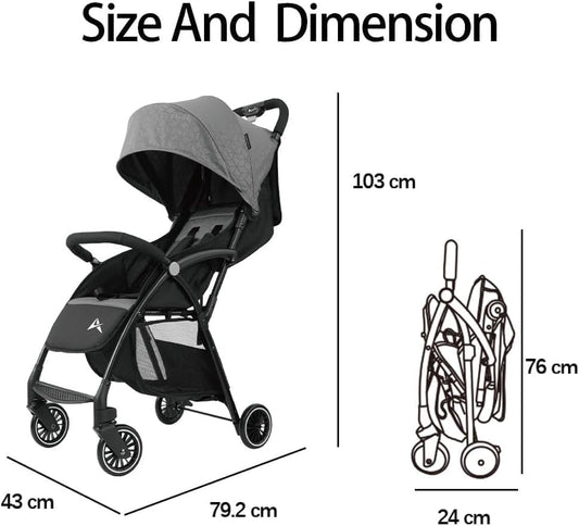 Alivio Lightweight Pushchair, Folding Baby Stroller 0-3 Years, Toddlers Travel Stroller with Mosquito Nets, Shoulder Strap, Anti-Friction & Wheels (Grey)