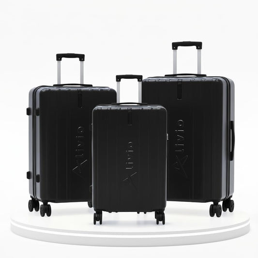 Alivio 3 Piece Hard-Shell Luggage Set with Secure Number Lock, 360 Spinner Wheels & 3-Step Telescopic Handle – Lightweight Travel Trolley Suitcase Set (Small/Medium/Large) (Black)