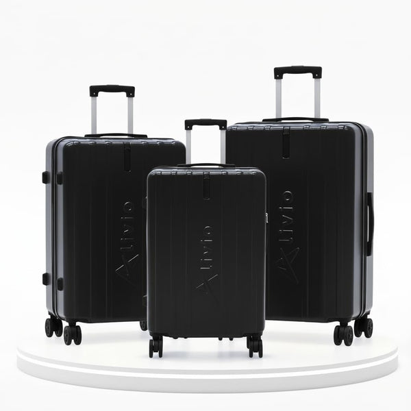 Alivio 3 Piece Hard-Shell Luggage Set with Secure Number Lock, 360 Spinner Wheels & 3-Step Telescopic Handle – Lightweight Travel Trolley Suitcase Set (Small/Medium/Large) (Black)