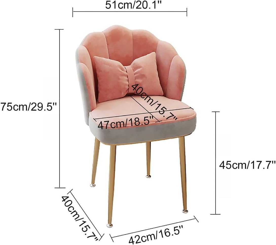 Velvet Vanity Chair Accent Armchair Flower Back Black Legs Makeup Room Pillow