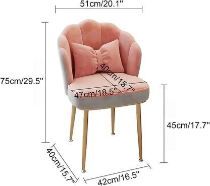 Velvet Vanity Chair Accent Armchair Flower Back Black Legs Makeup Room Pillow