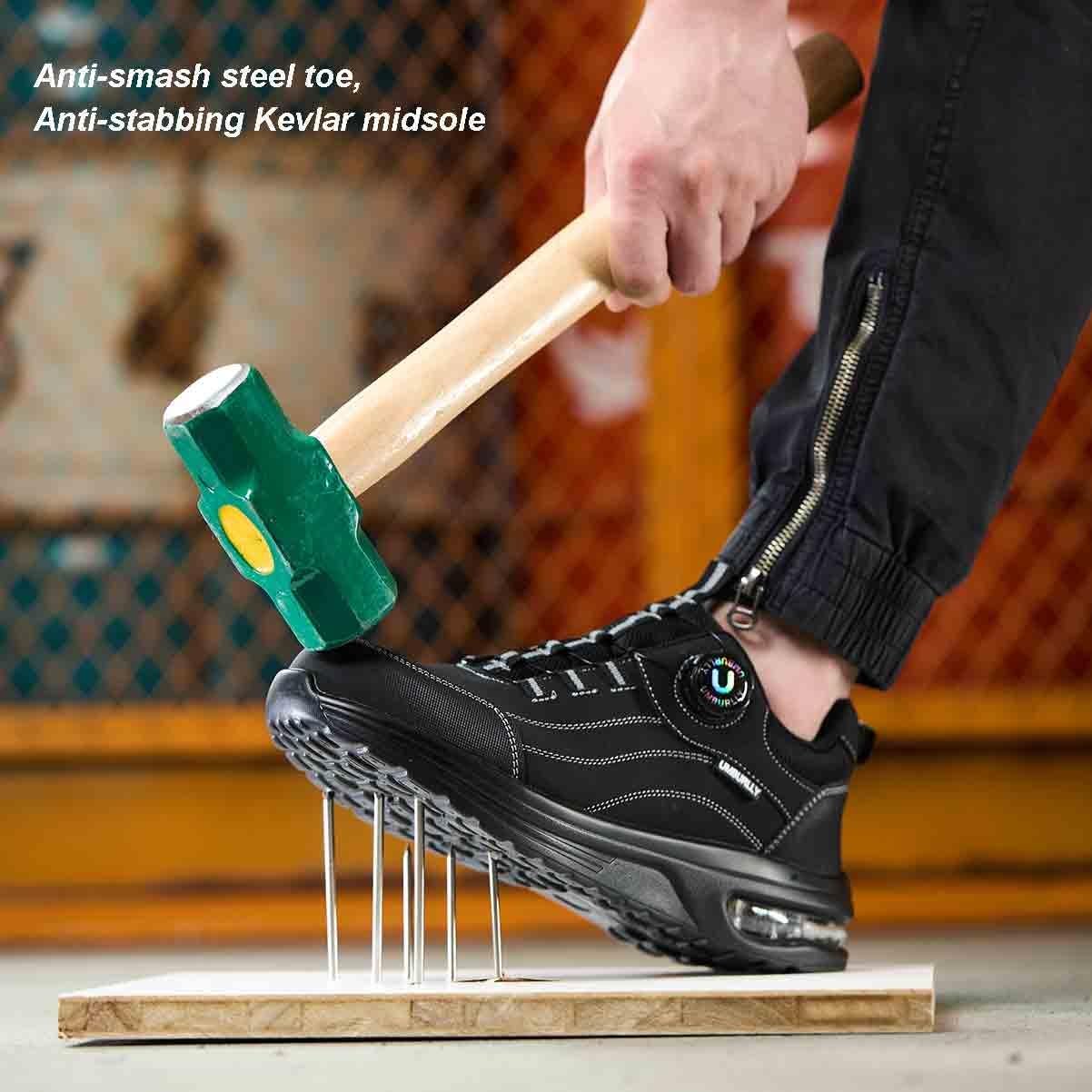 Steel Toe Protection Shoes, Knob Laces Work Safety Shoes, Anti-Smash and Anti-Puncture Labour Insurance Shoes, Anti-slip Adventure Sneakers