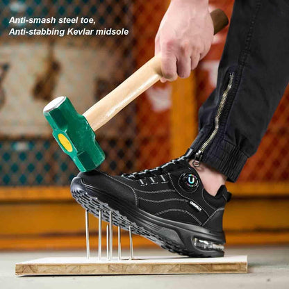 Steel Toe Protection Shoes, Knob Laces Work Safety Shoes, Anti-Smash and Anti-Puncture Labour Insurance Shoes, Anti-slip Adventure Sneakers