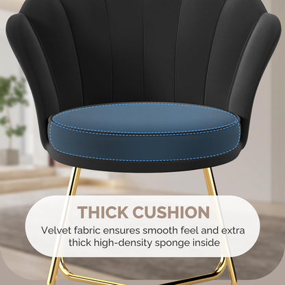Black Velvet Vanity Chair – Petal Back, Gold Metal Frame, Dressing Table Chair for Bedroom & Makeup Area