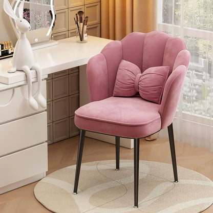 Velvet Vanity Chair Accent Armchair Flower Back Black Legs Makeup Room Pillow