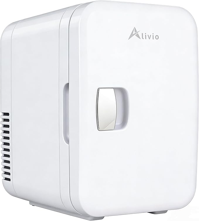 Alivio 6L & 4L Mini Fridge Portable Cold-Warm Electronic Refrigerator, Quiet & Energy Efficient Small Fridge for Bedroom, Office & Car, Skincare, Drinks & Cosmetics Storage with AC/DC Power (White)