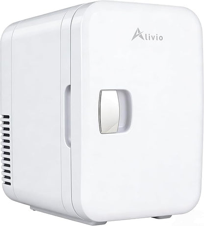 Alivio 6L & 4L Mini Fridge Portable Cold-Warm Electronic Refrigerator, Quiet & Energy Efficient Small Fridge for Bedroom, Office & Car, Skincare, Drinks & Cosmetics Storage with AC/DC Power (White)