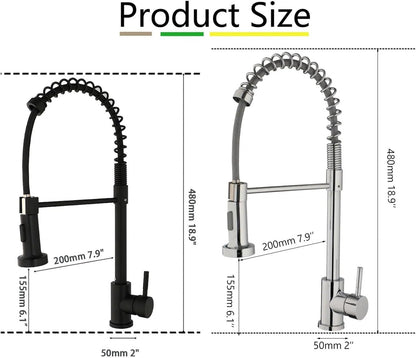 Faucet Black Kitchen Faucet | Pull Down Sprayer | Commercial Spring Sink Faucet | Single Handle Mixer Tap | 360° Swivel
