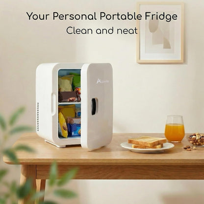 Alivio 6L & 4L Mini Fridge Portable Cold-Warm Electronic Refrigerator, Quiet & Energy Efficient Small Fridge for Bedroom, Office & Car, Skincare, Drinks & Cosmetics Storage with AC/DC Power (White)