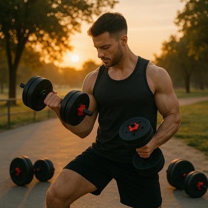 6-in-1 Adjustable Dumbbell, Barbell & Kettlebell Set – 20kg to 40kg – Customisable Home Gym Strength Training Weights