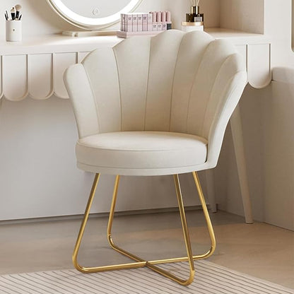Black Velvet Vanity Chair – Petal Back, Gold Metal Frame, Dressing Table Chair for Bedroom & Makeup Area