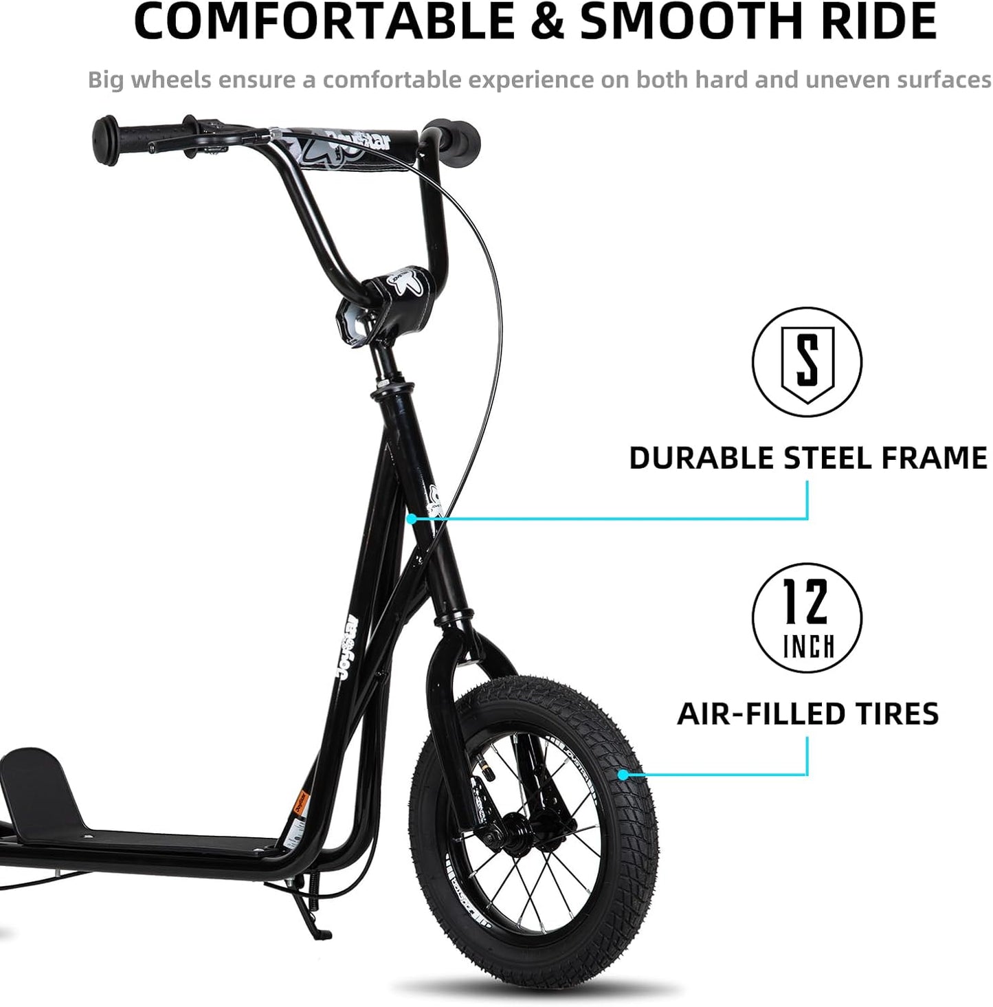Kids Scooter with 16" Rubber Front Wheel - Dark Green