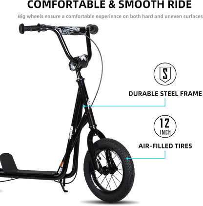 Kids Scooter with 16" Rubber Front Wheel - Dark Green