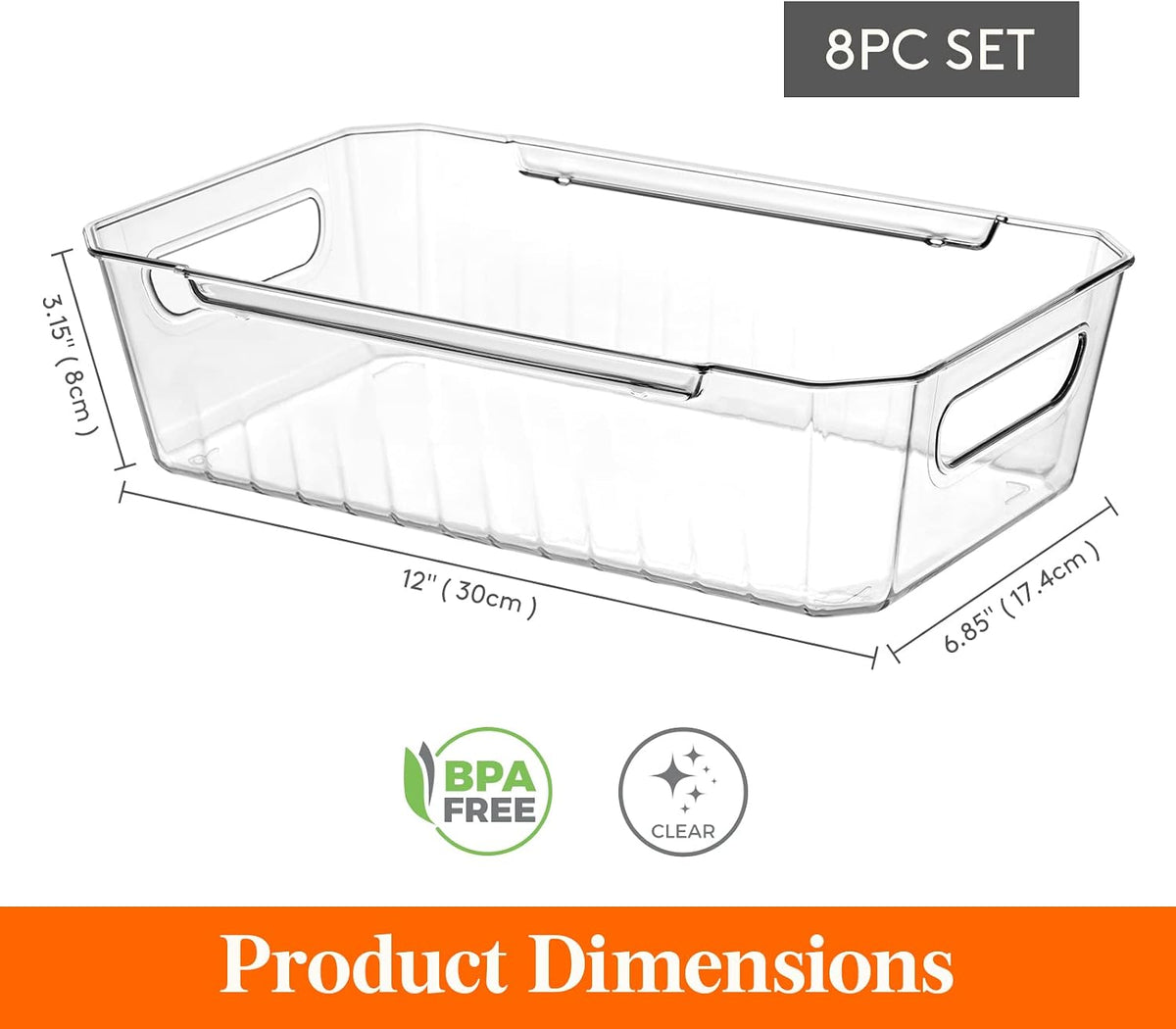 Lifewit 8pcs Refrigerator Organizer Bins, Clear Organizing Bins for Fridge Storage in Kitchen Pantry Cabinet Laundryroom Bathroom, Food Grade BPA-free Safety for Storage with Patended Wavy Design