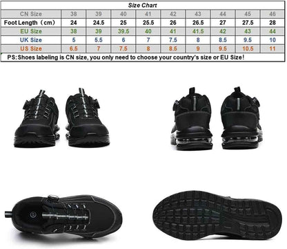 Steel Toe Protection Shoes, Knob Laces Work Safety Shoes, Anti-Smash and Anti-Puncture Labour Insurance Shoes, Anti-slip Adventure Sneakers