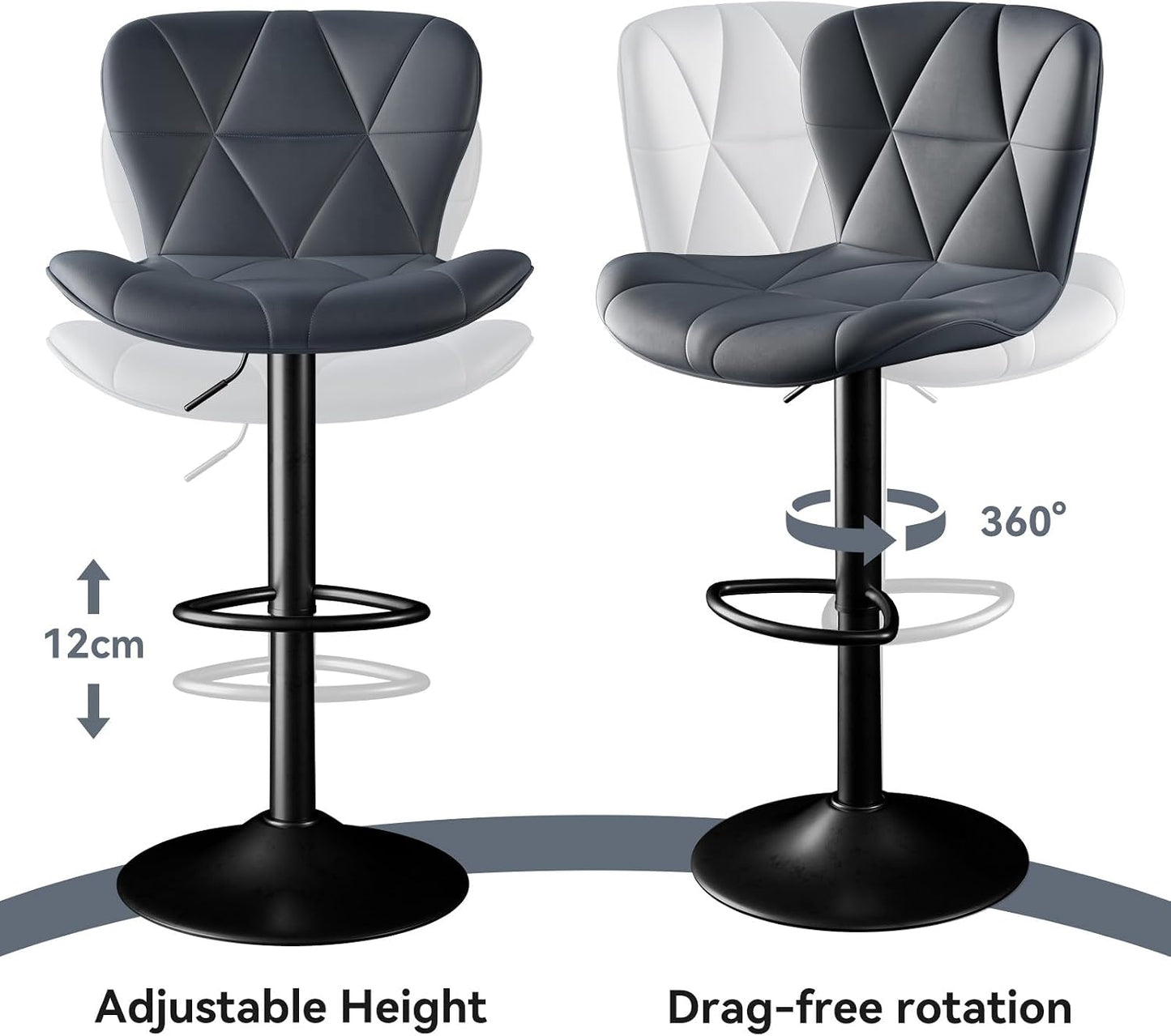 Faux Leather Bar Stools, Swivel with Backrest & Footrest, Kitchen Island
