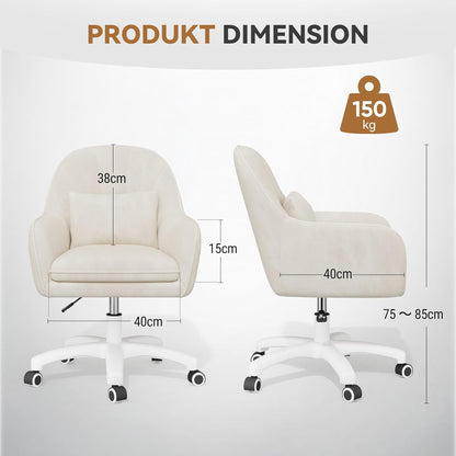 Velvet Swivel Office Chair, Ergonomic Vanity & Dressing Table Chair, 150kg Capacity