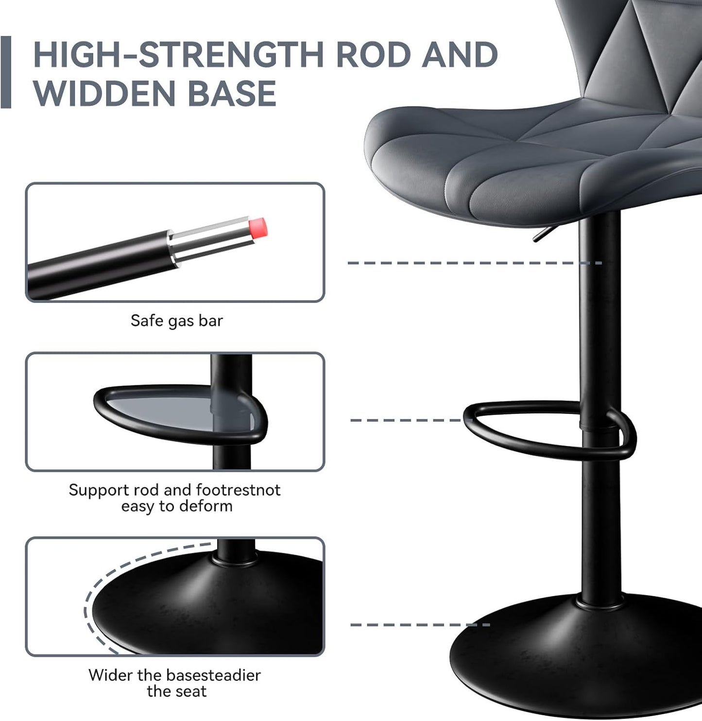 Faux Leather Bar Stools, Swivel with Backrest & Footrest, Kitchen Island