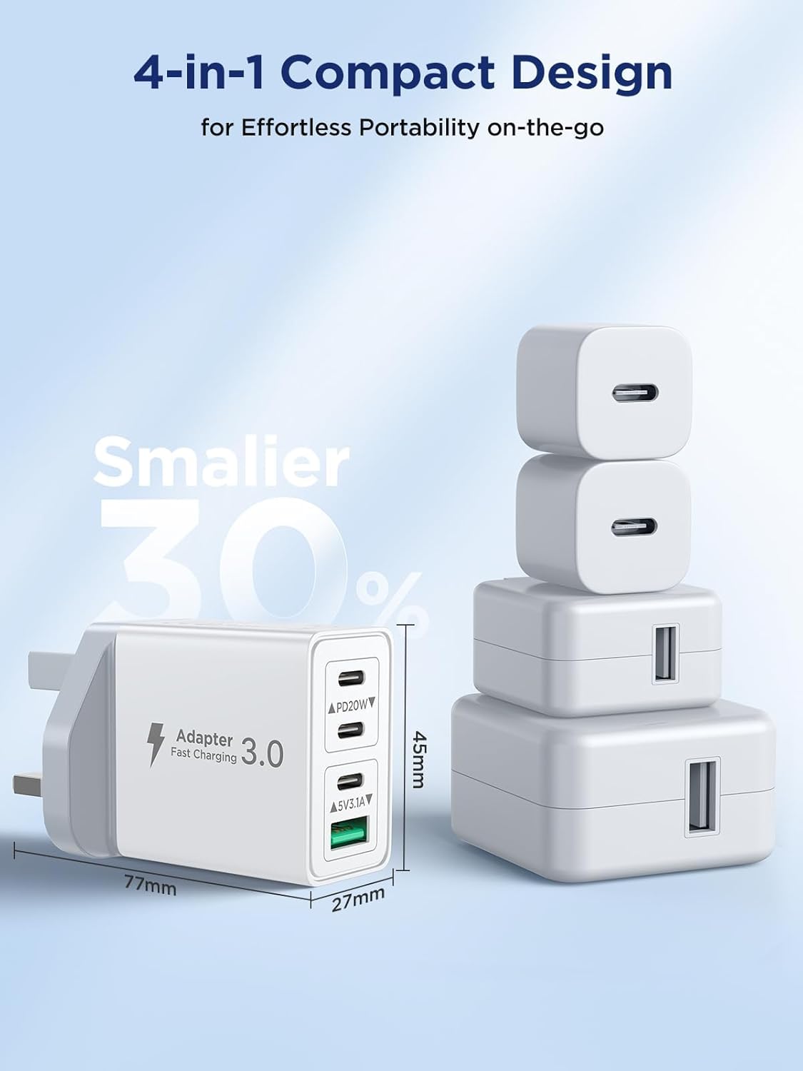 2-Pack USB C Charger, 40W USB C Plug Fast Charger 4 Port PD Type C Charging Plug+QC USBPlug UK USBC Power Adapter Multi Plugs Samsung Charging Plugs for iPhone 16 15 14 13 Pro Max XR XS, iPad,Samsung