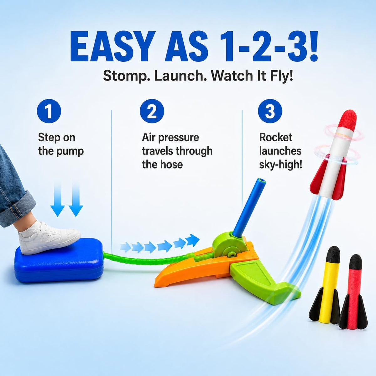 TODARRUN Foot Powered Rocket Launcher Toy for Kids - Outdoor Foam Rocket Set