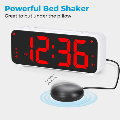 Sukeen Loud Alarm Clock with Bed Shaker – For Heavy Sleepers, 6.5" LED Display, Dual Alarm, USB Charger