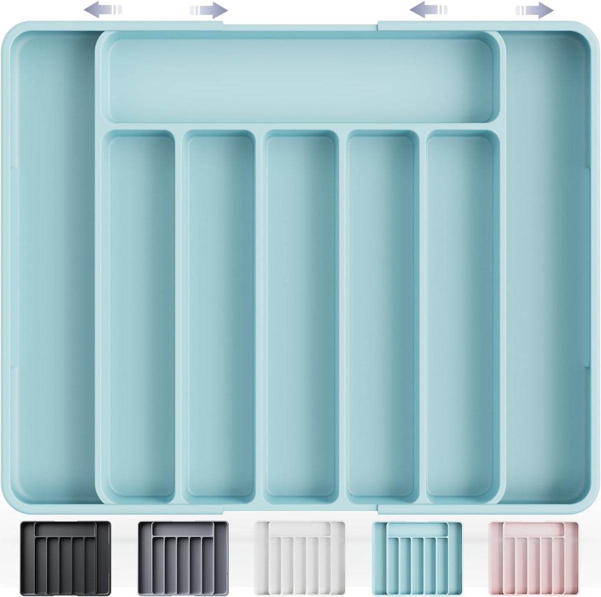 Kitsure Large Adjustable Cutlery Drawer Organiser – Expandable Utensil Tray, Blue, 34.8 x 27.8-50 cm