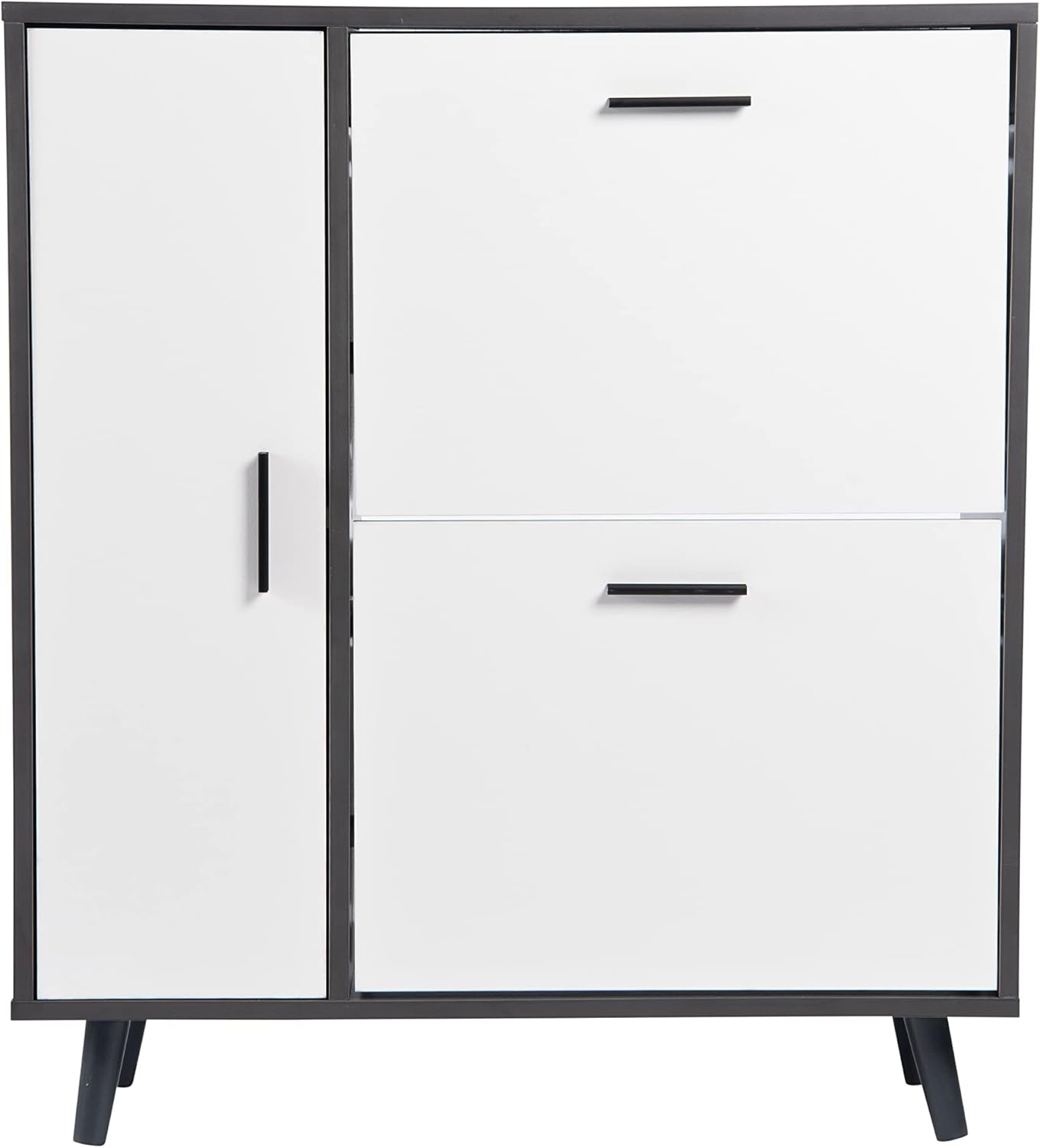 Greenhurst Shoe Storage Cabinet with Side Cupboard, Wooden Grey/White H86 x W75cm