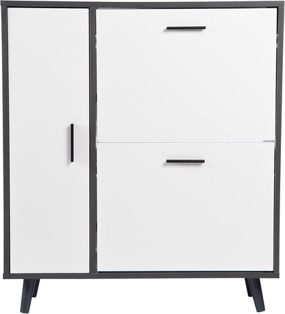 Greenhurst Shoe Storage Cabinet with Side Cupboard, Wooden Grey/White H86 x W75cm